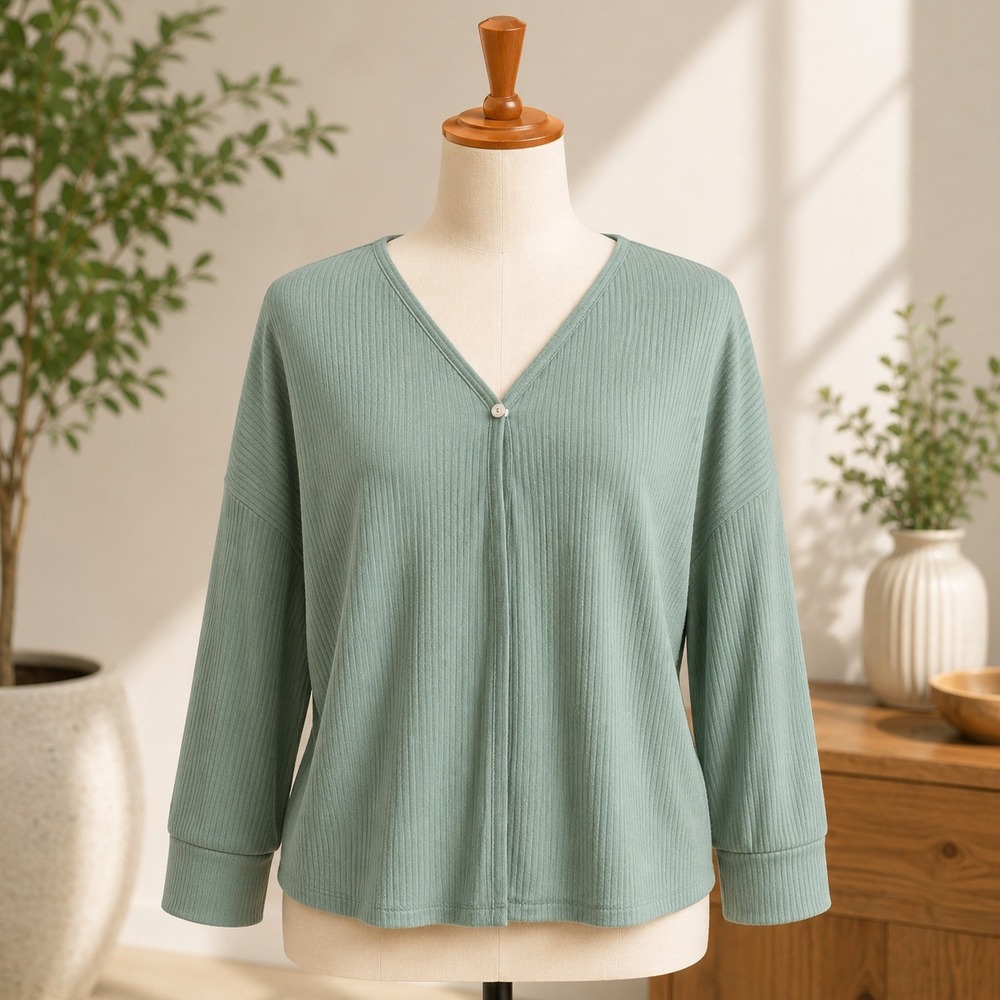 NWT Cupshe Ribbed Knit Cardigan Womens Large Sage Green V-Neck Single Button Top